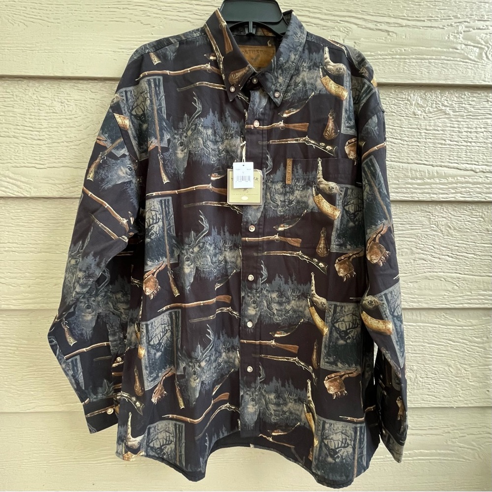 North River Outfitters Button Down‎ Shirt Men Large Hunting Deer Gun Print NEW
